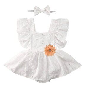 Floral Dress Peach First Birthday Flower Romper Clothes Easter outfit bodysuit